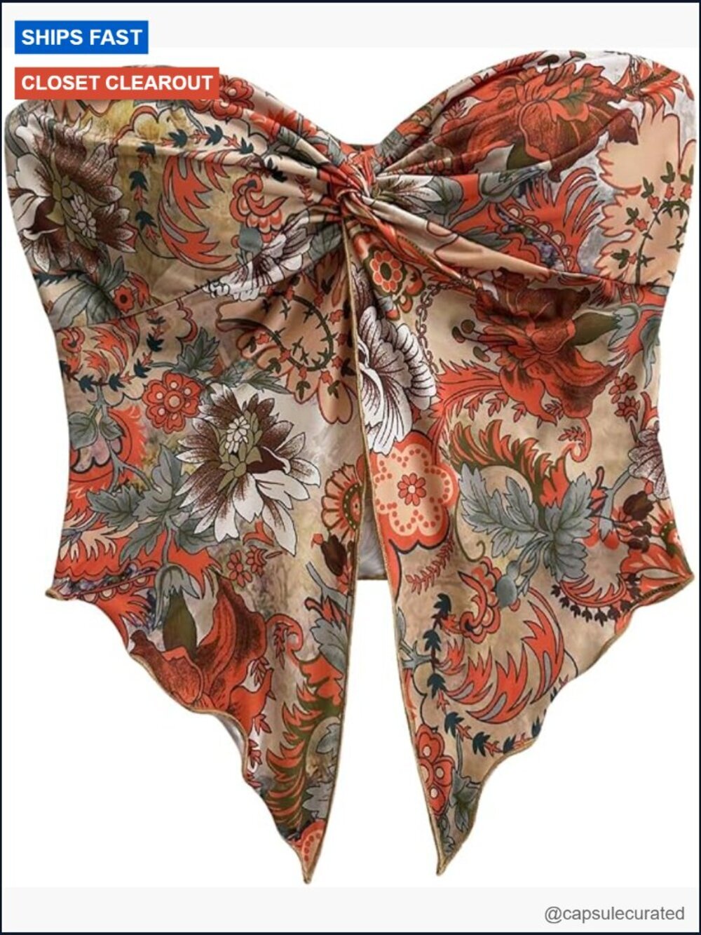 Floral Print Tube Top Twist Split Strapless Crop Top